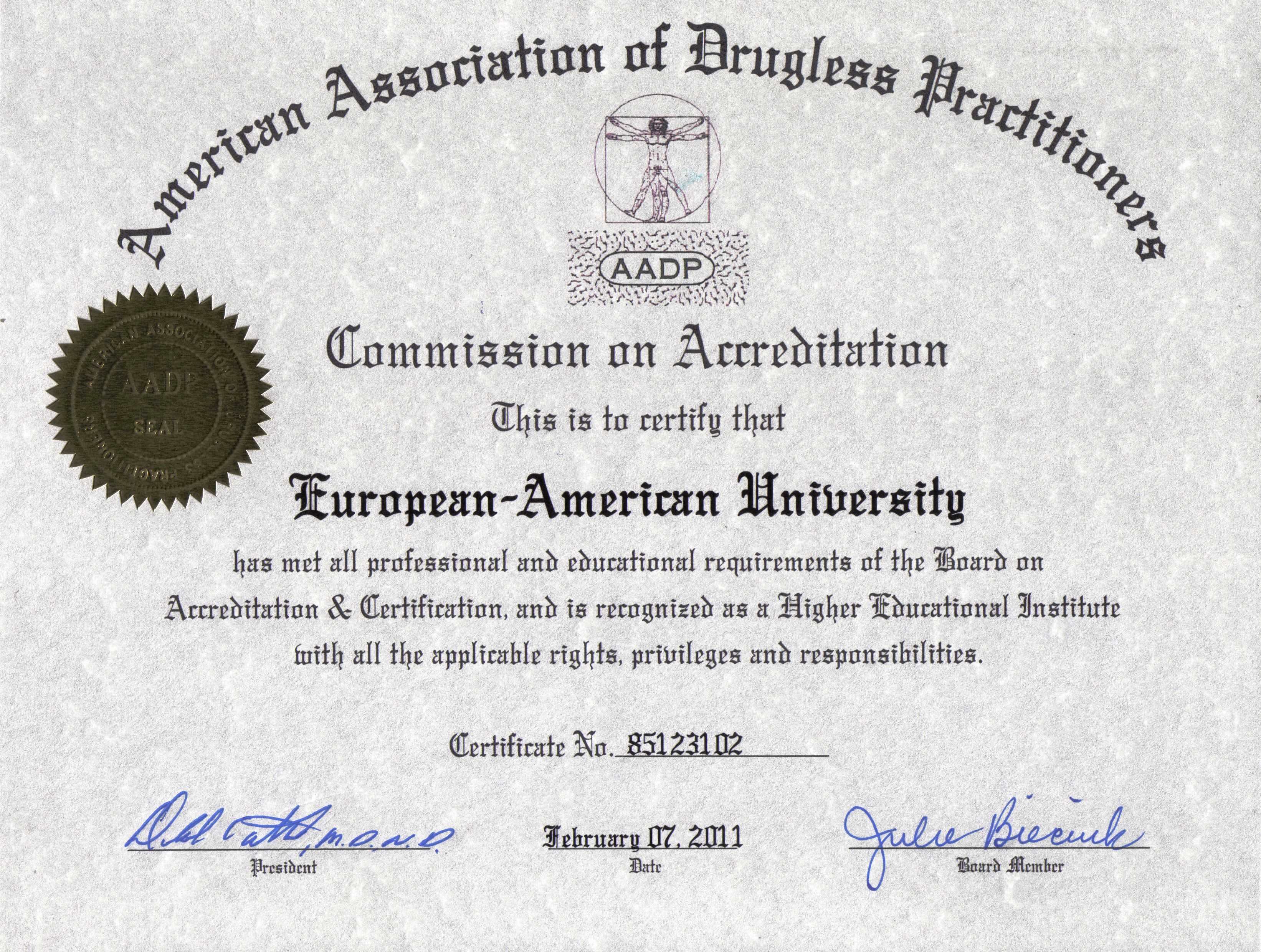 Recognition EuropeanAmerican University